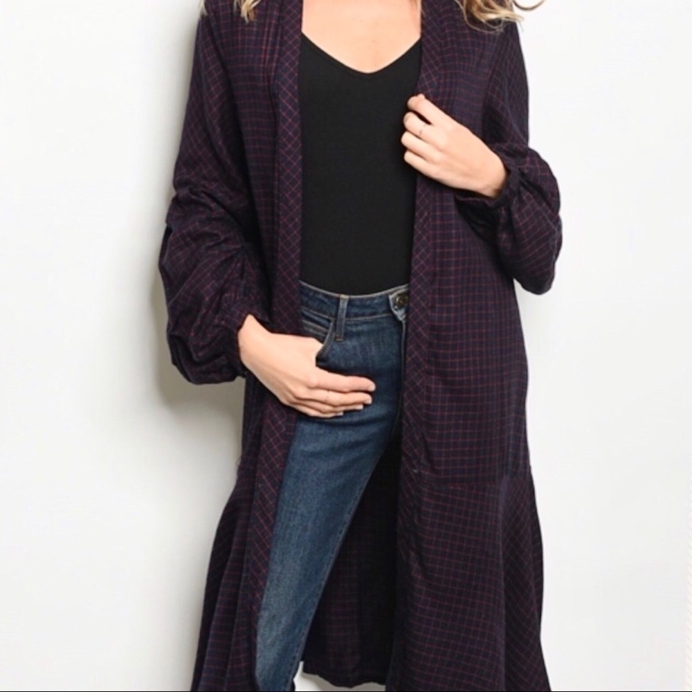 Gigi peplum geometric mutton sleeve duster cardi
